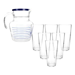 Luminarc 7-Piece Florero Rynglit Beverage Set Clear and Blue Luminarc 7-Piece Florero Rynglit Beverage Set Clear and Blue